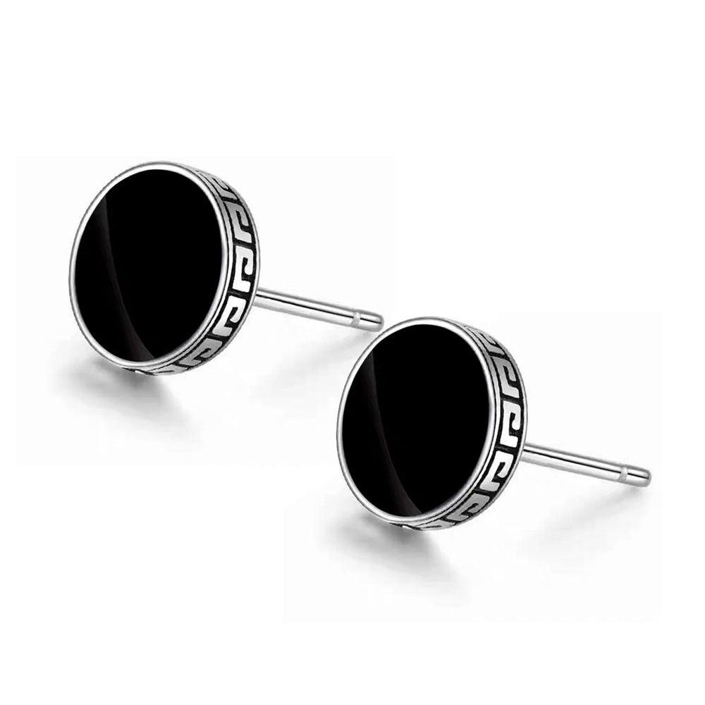 925 Sterling Silver Black Round Stud Earring - Unore Jewelry