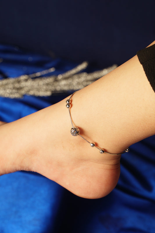 925 Silver/Chandi Hollow Ball Anklet