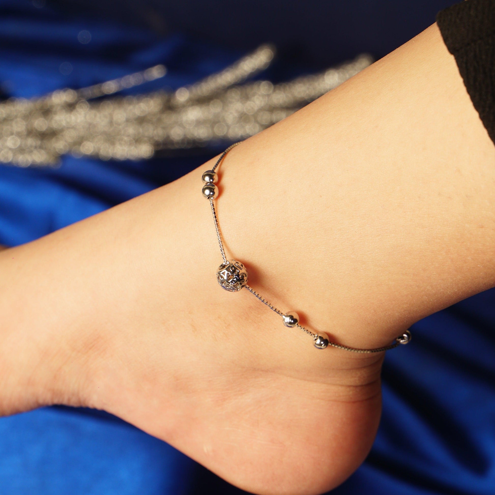 925 Silver/Chandi Hollow Ball Anklet - Unore Jewelry