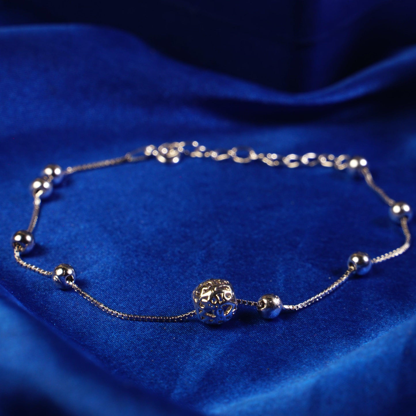 925 Silver/Chandi Hollow Ball Anklet - Unore Jewelry