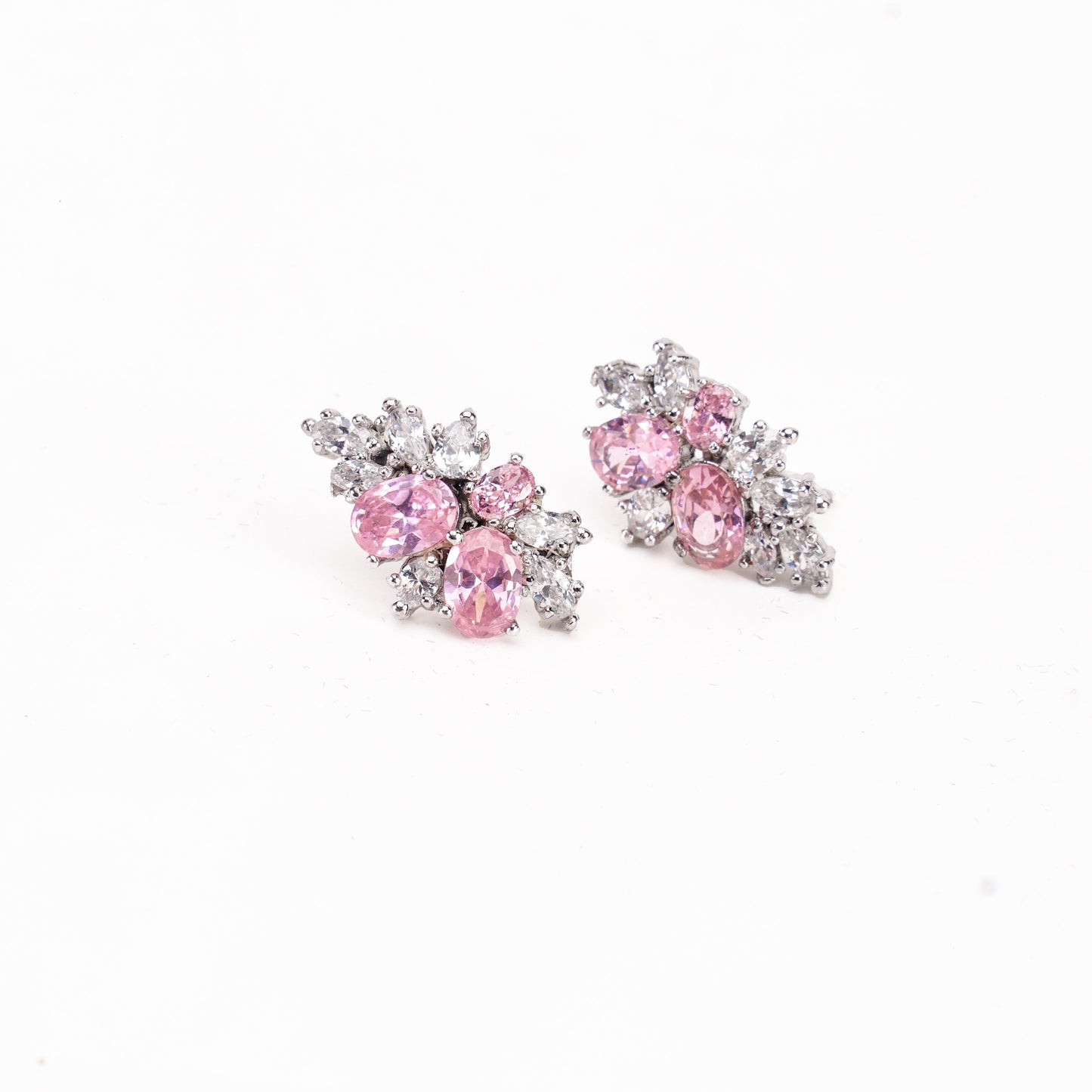 100% Real Silver/Chandi Pink Crystal Frost Earrings - Unore Jewelry