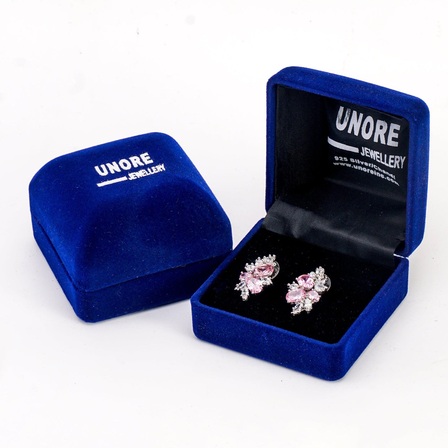 100% Real Silver/Chandi Pink Crystal Frost Earrings - Unore Jewelry