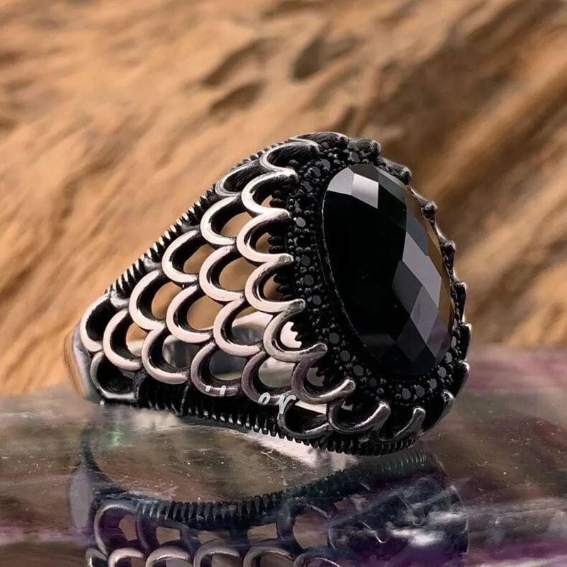 100% Real Silver/Chandi Hollow Out Black Ring - Unore Jewelry