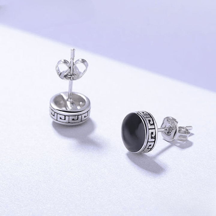 925 Sterling Silver Black Round Stud Earring - Unore Jewelry