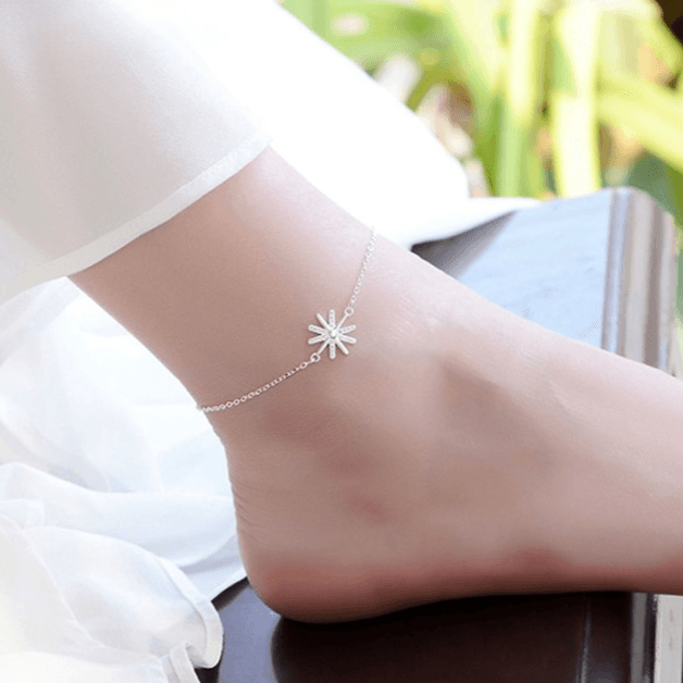 925 Sterling Silver Sunflower Anklet - Unore Jewelry