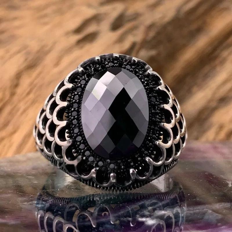 100% Real Silver/Chandi Hollow Out Black Ring - Unore Jewelry