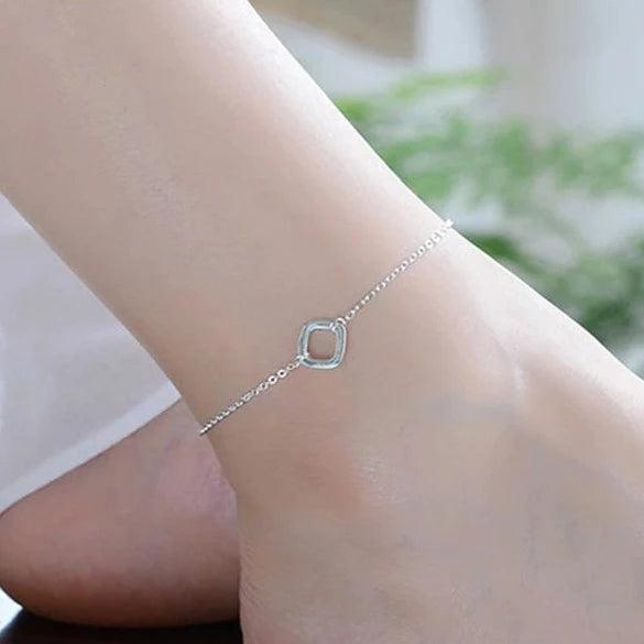 925 Silver/Chandi Square Lightning Anklet - Unore Jewelry