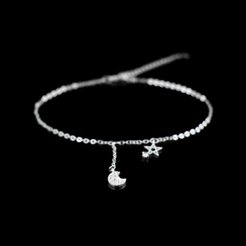 925 Sterling Silver Star & Moon Anklet - Unore Jewelry