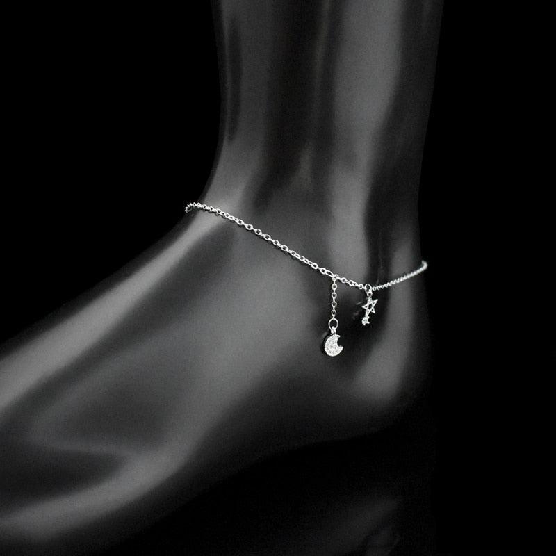 925 Sterling Silver Star & Moon Anklet - Unore Jewelry