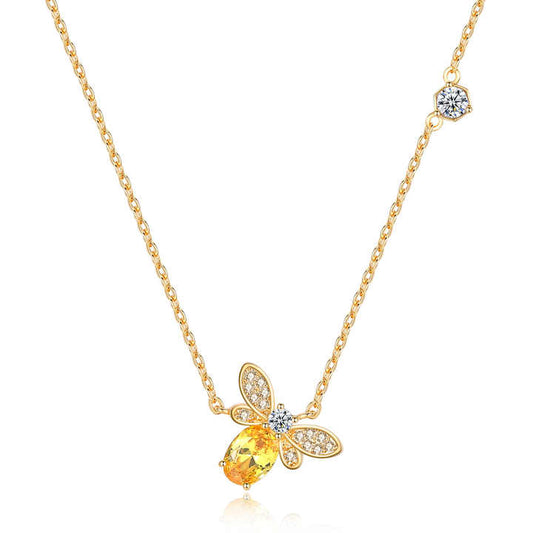 100% Real Silver Citrine Honey Bee Necklace