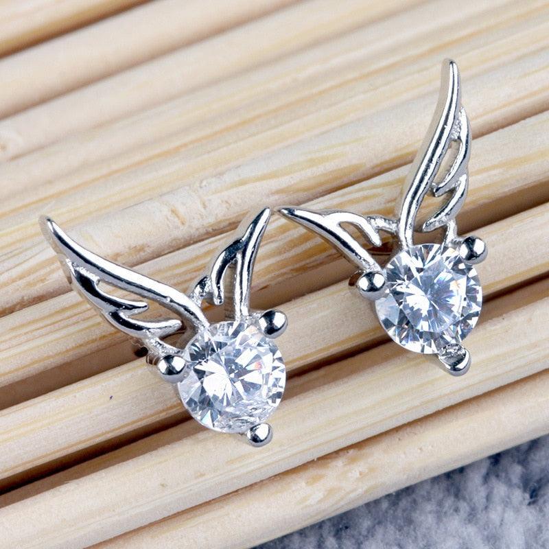 925 Sterling Silver Crystal Wing Earring - Unore Jewelry