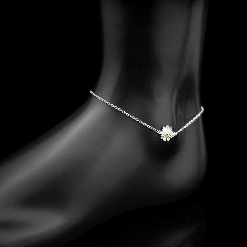 925 Sterling Silver Daisy Anklet - Unore Jewelry