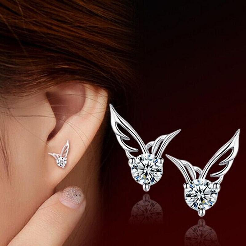 925 Sterling Silver Crystal Wing Earring - Unore Jewelry