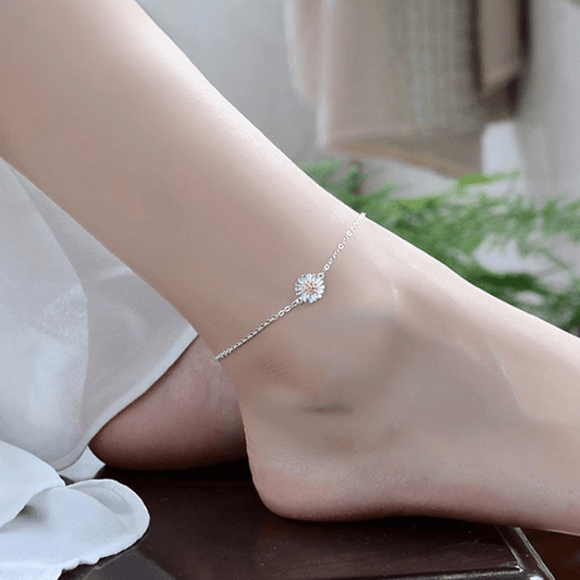 925 Sterling Silver Daisy Anklet - Unore Jewelry