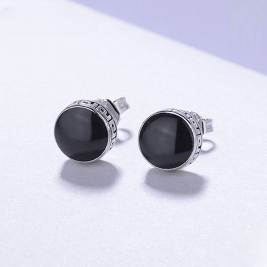 925 Sterling Silver Black Round Stud Earring - Unore Jewelry