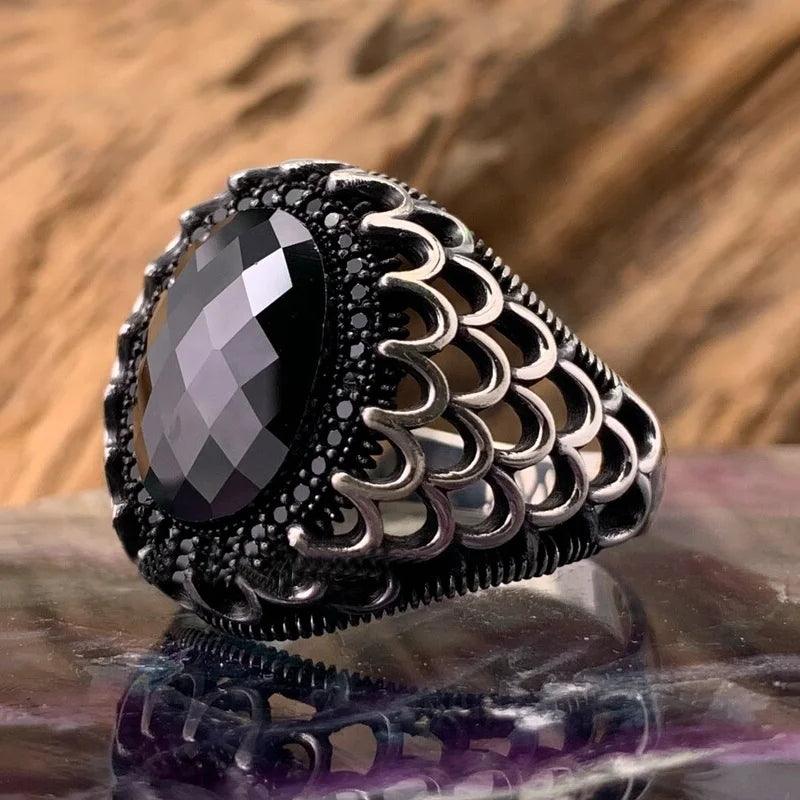 100% Real Silver/Chandi Hollow Out Black Ring - Unore Jewelry