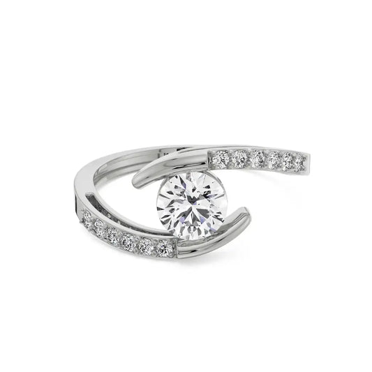 100% Real Silver Round Solitaire Diamond Ring