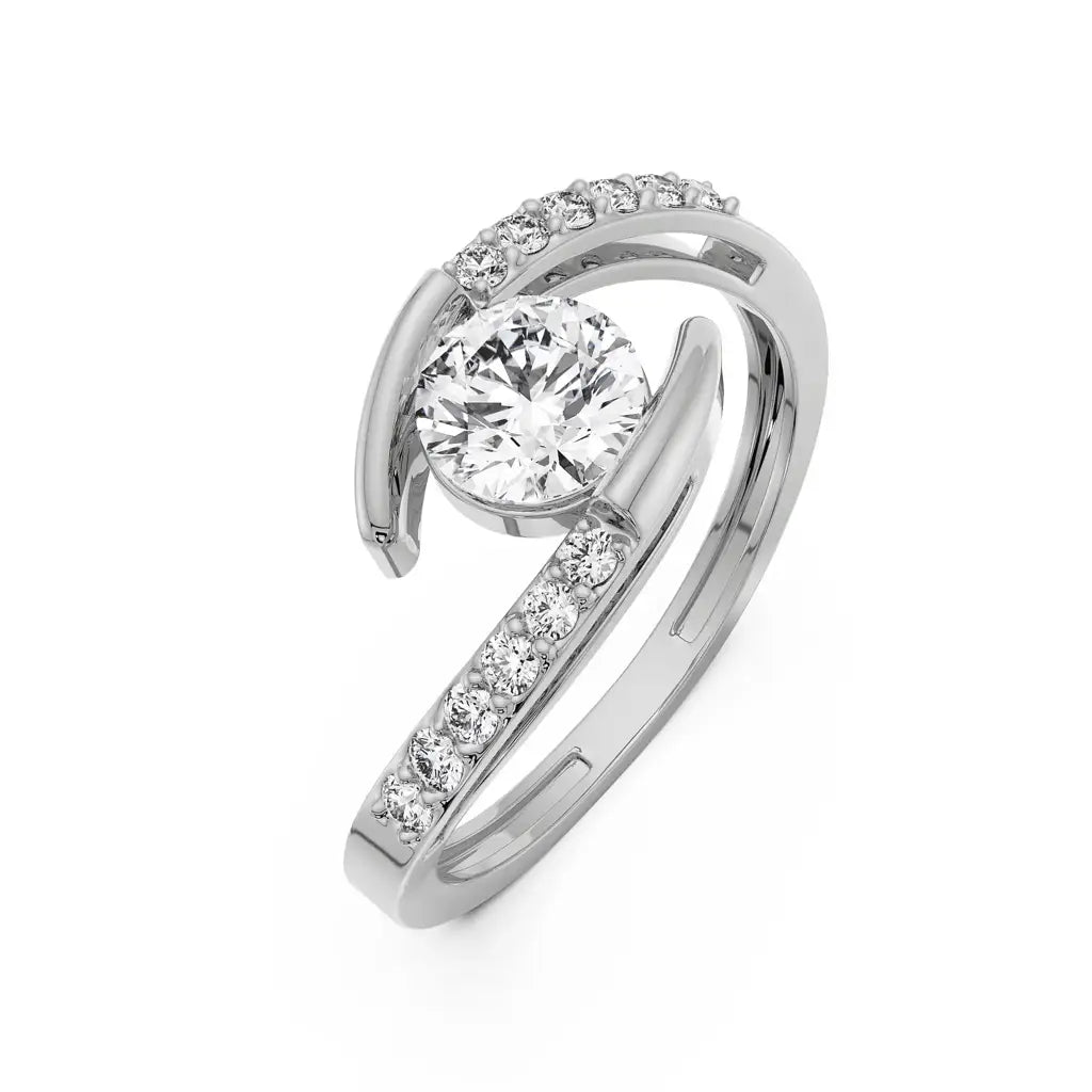 100% Real Silver Round Solitaire Diamond Ring