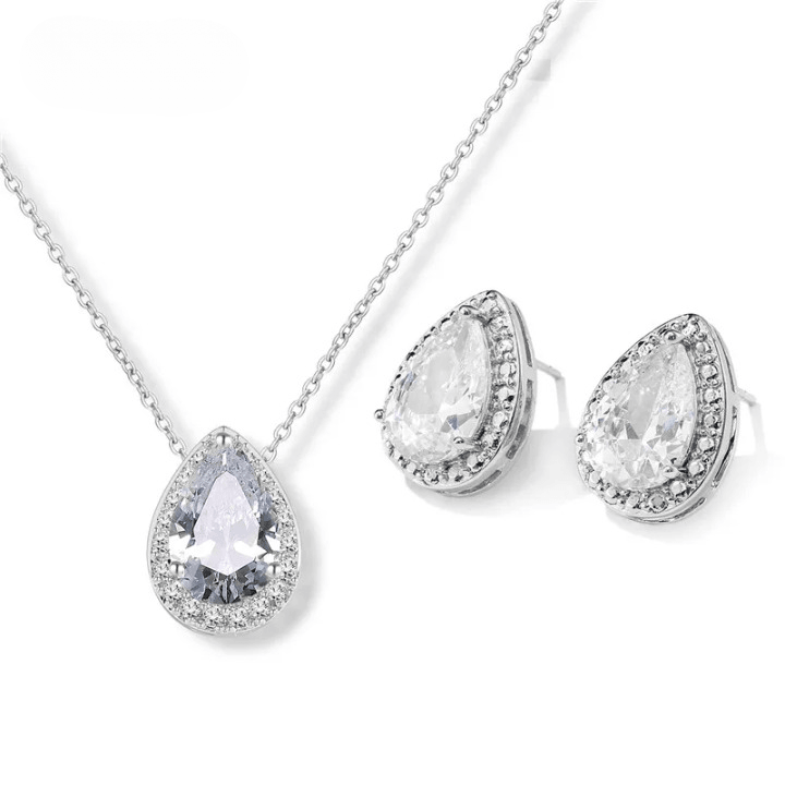 925 Silver/Chand Water Drop Cubic Set - Unore Jewelry