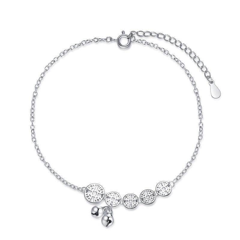 925 Sterling Silver Coin Bell Anklet - Unore Jewelry