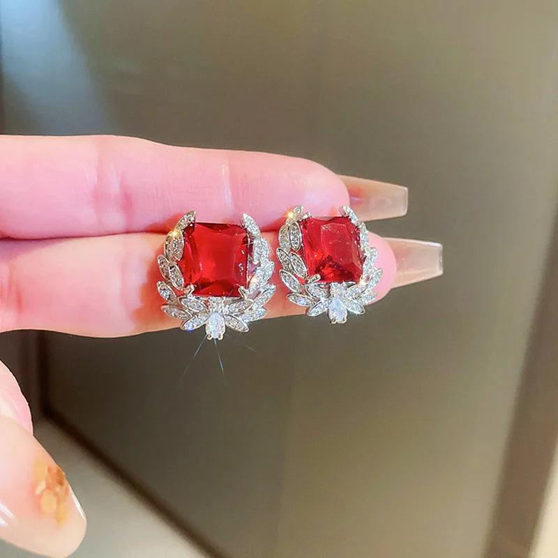 925 Silver/Chandi Red Crystal Earrings - Unore Jewelry