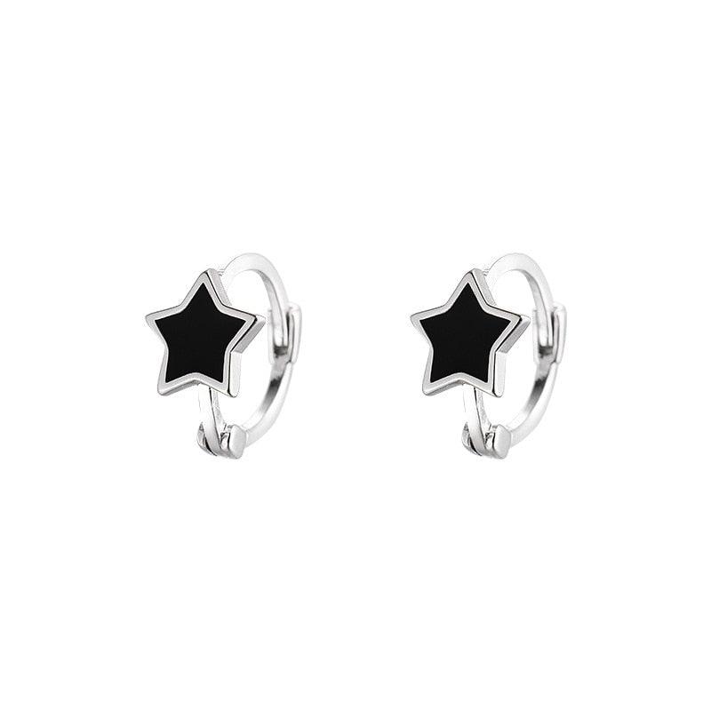 925 Sterling Silver Black Enamel Square Hoop Earring - Unore Jewelry