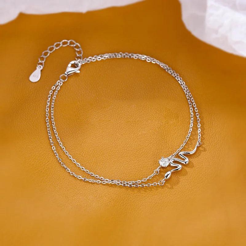 925 Silver/Chandi Double Layered Snake Zircon Bracelet - Unore Jewelry