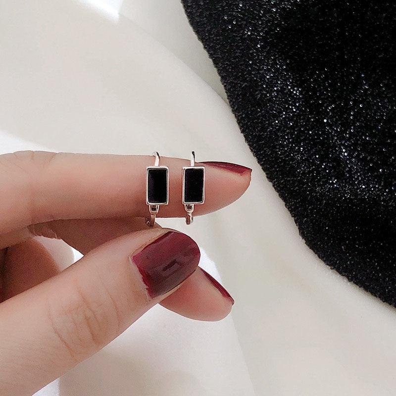 925 Sterling Silver Black Enamel Square Hoop Earring - Unore Jewelry