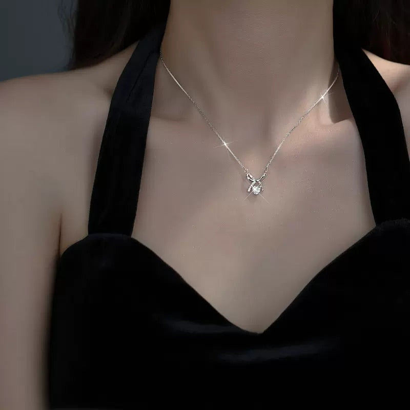 925 Sterling Silver Bow Drop Necklace - Unore Jewelry