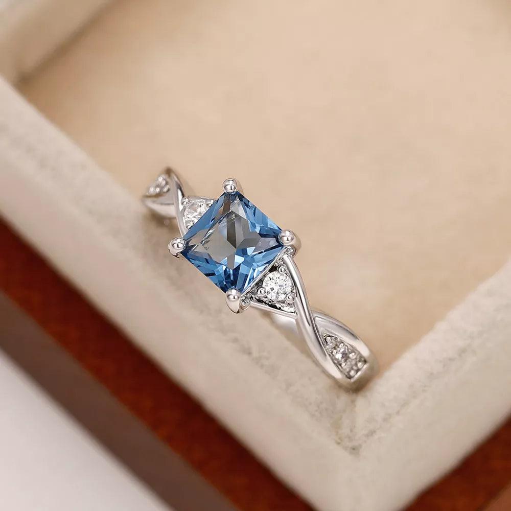 925 Silver/Chandi Blue Cubic Ring - Unore Jewelry