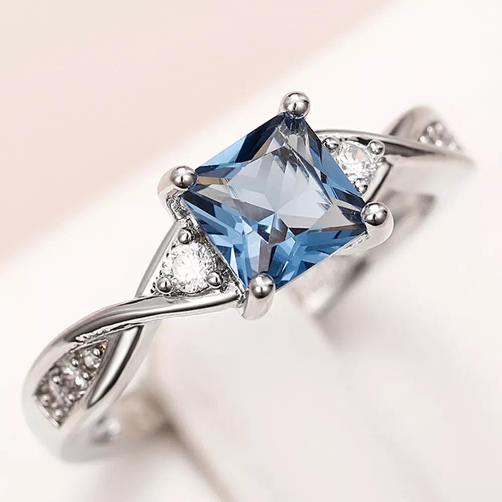 925 Silver/Chandi Blue Cubic Ring - Unore Jewelry