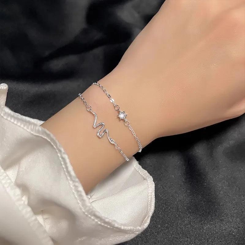 925 Silver/Chandi Double Layered Snake Zircon Bracelet - Unore Jewelry