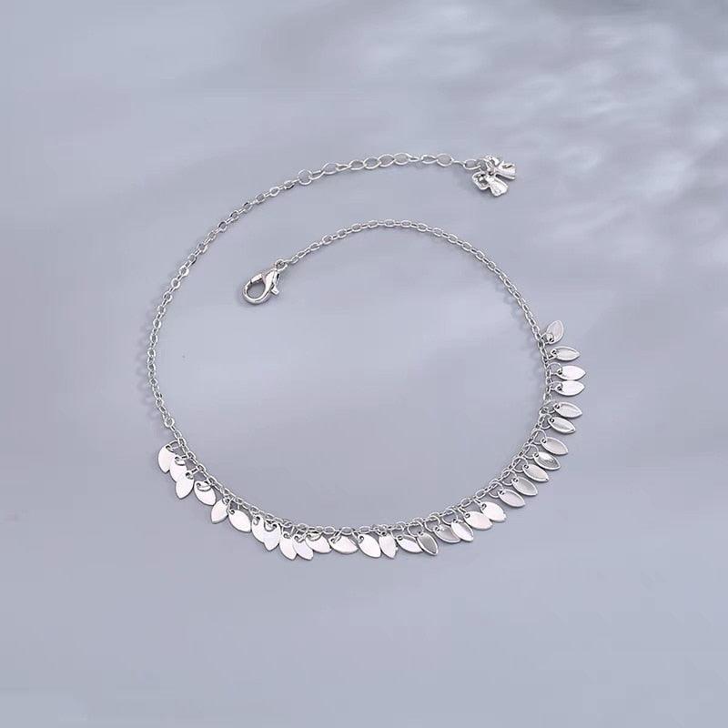 925 Sterling Silver Leaf Tassel Anklet - Unore Jewelry