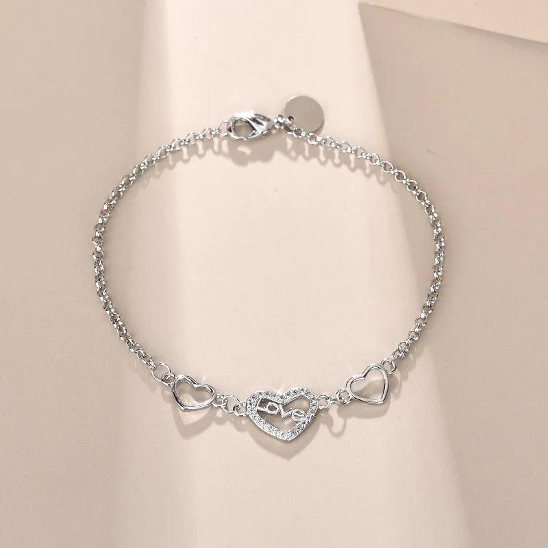 925 Silver/Chandi Love Heart Hand Chain Bracelet - Unore Jewelry