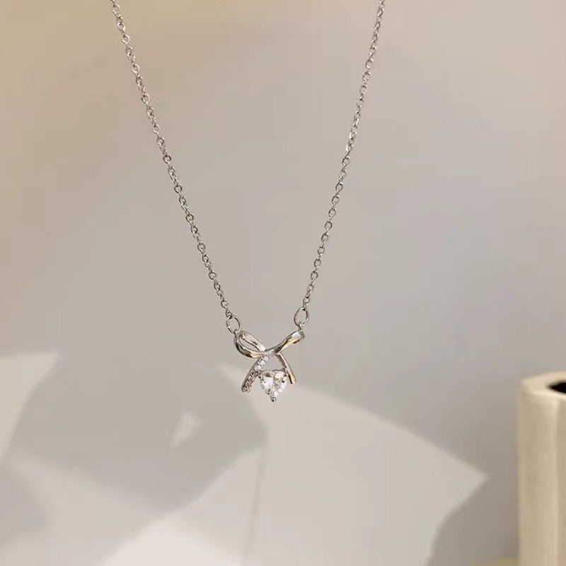 925 Sterling Silver Bow Drop Necklace - Unore Jewelry