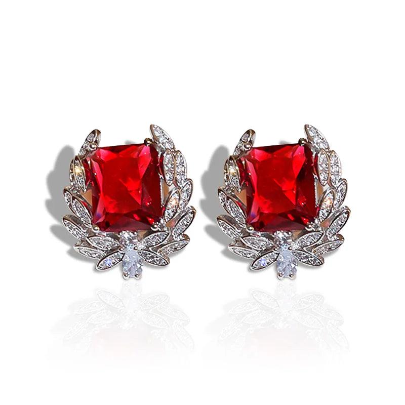 925 Silver/Chandi Red Crystal Earrings - Unore Jewelry