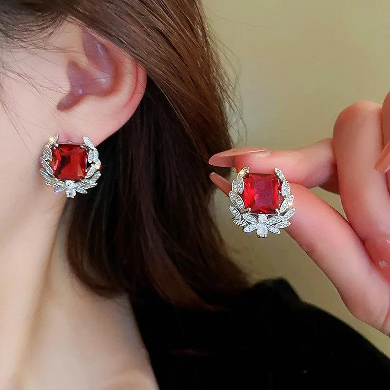 925 Silver/Chandi Red Crystal Earrings - Unore Jewelry