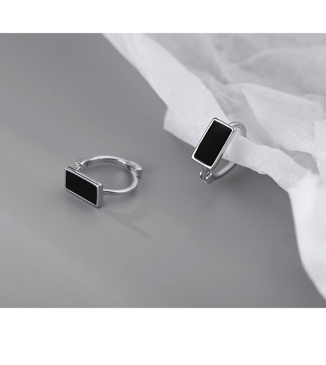 925 Sterling Silver Black Enamel Square Hoop Earring - Unore Jewelry