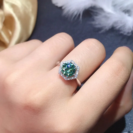 925 Silver/Chandi Green Hexagon Ring
