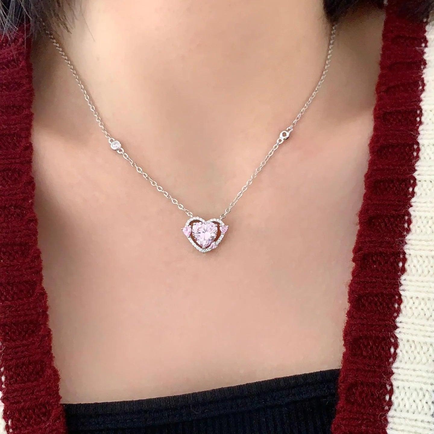 100% Real Silver/Chandi Pink Heart Stone Pendant - Unore Jewelry