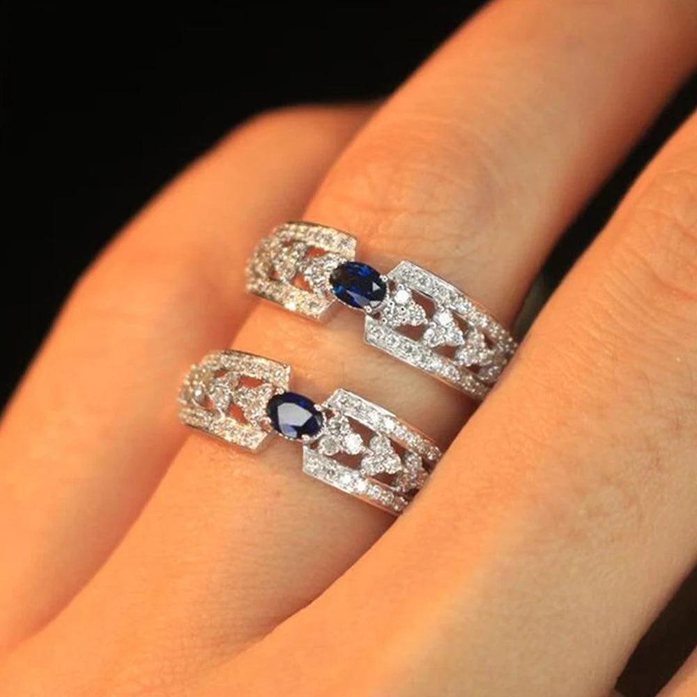 100% Real Silver/Chandi Blue-White Zircon Ring - Unore Jewelry