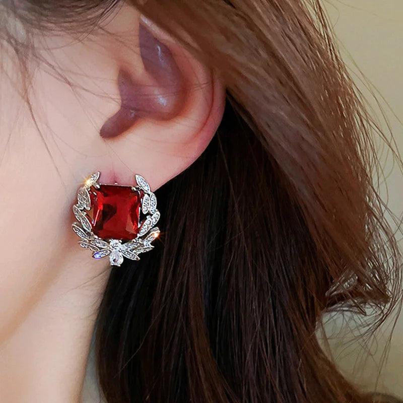 925 Silver/Chandi Red Crystal Earrings - Unore Jewelry