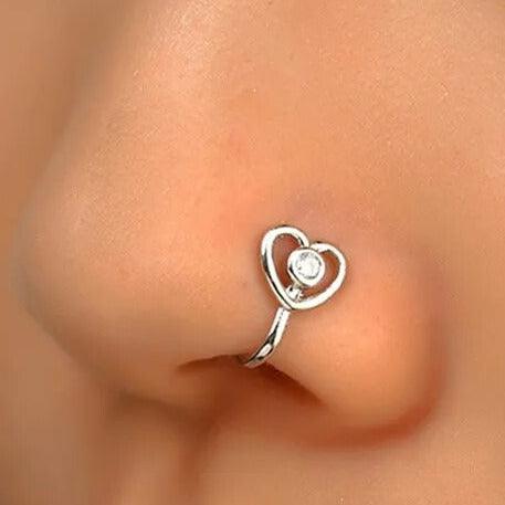 925 Sterling Silver Single Diamond Heart Nose pin - Unore Jewelry