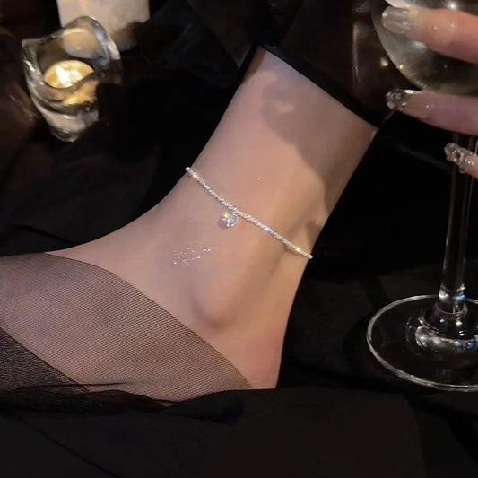 925 Silver/Chandi Single Zircon Anklet - Unore Jewelry