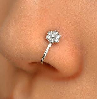 925 Sterling Silver U Shape Rhinestone Flower Nose pin - Unore Jewelry