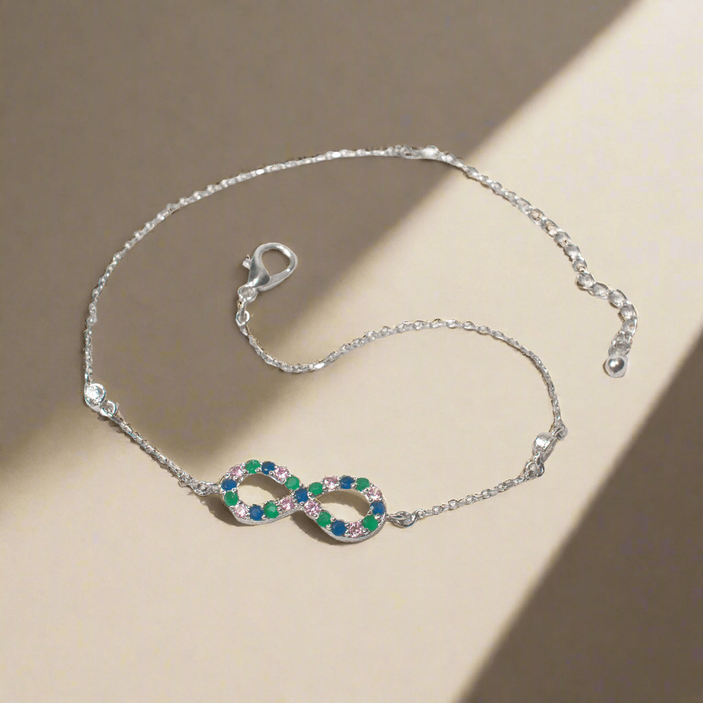 100% Real Silver/Chandi Infinity Multicolor Anklet - Unore Jewelry