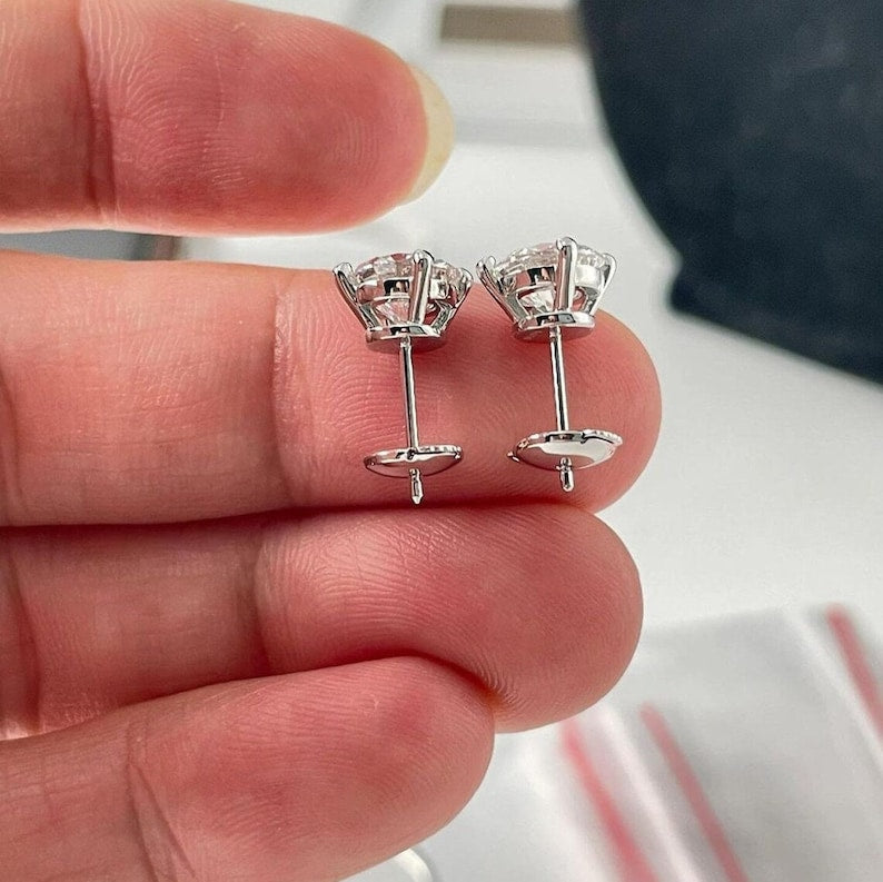 100% Real Silver Zircon Stud Earrings