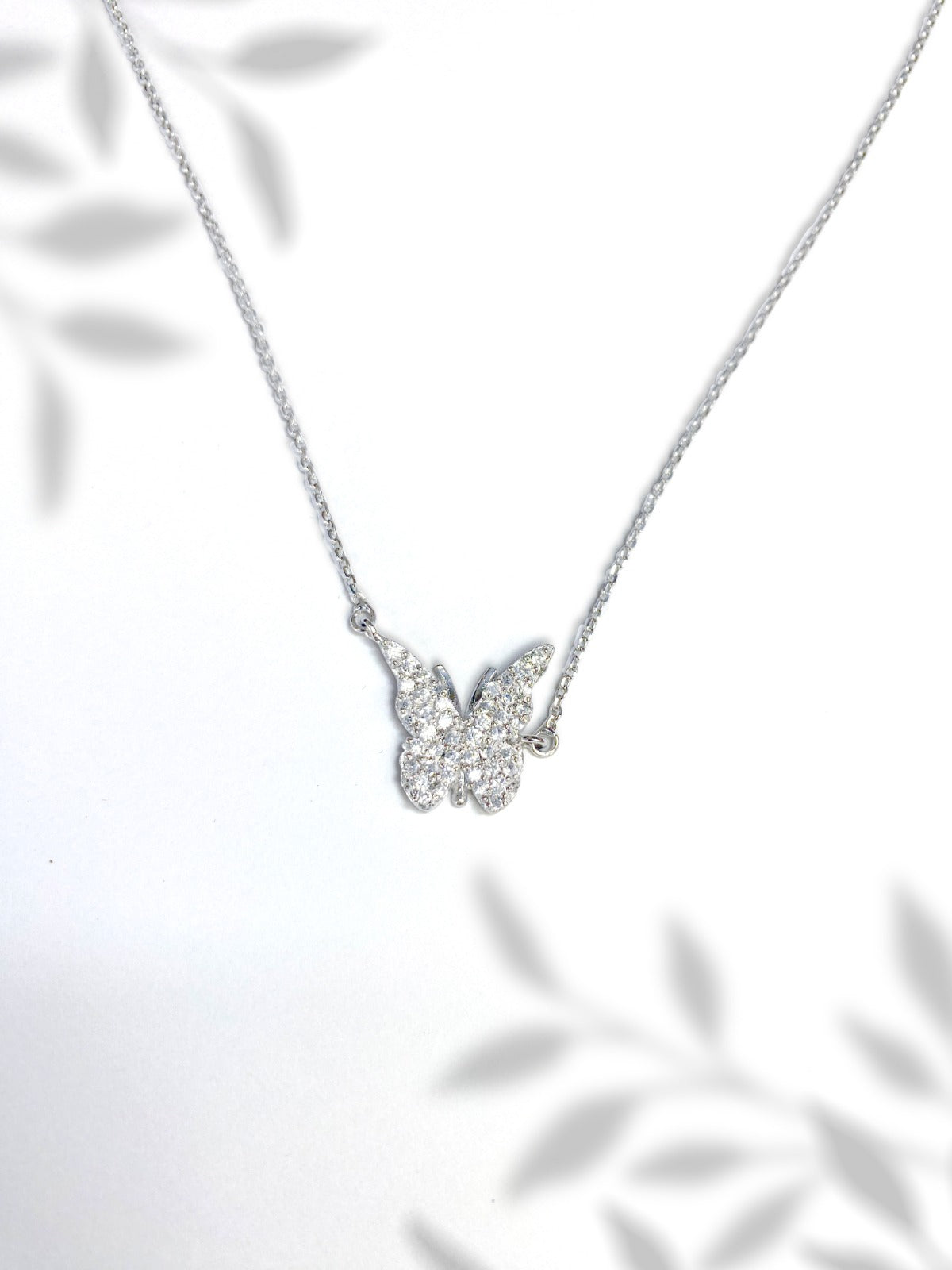 100% Real Silver Crystal Butterfuly Necklace