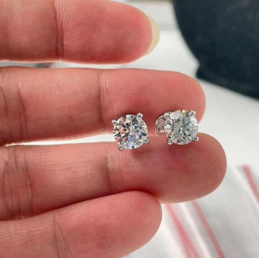 100% Real Silver Zircon Stud Earrings