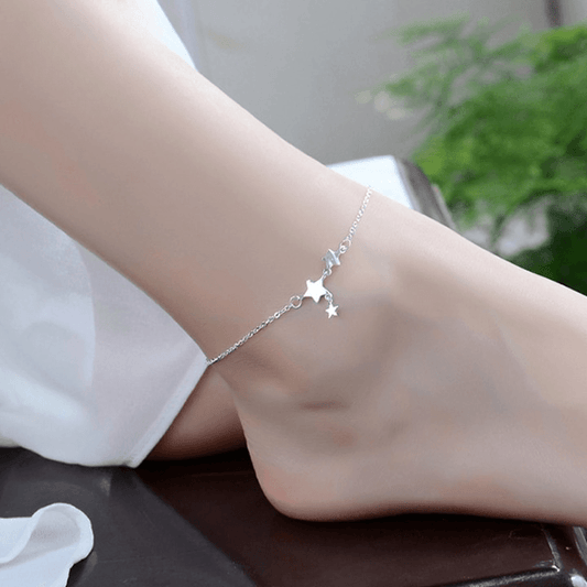 925 Sterling Silver Three Stars Anklet - Unore Jewelry